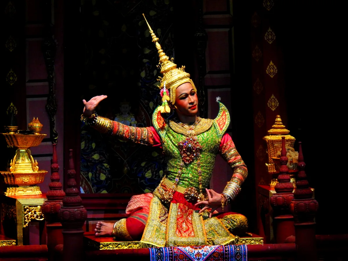 Performers in a traditional Thai masked (Khon) dance
